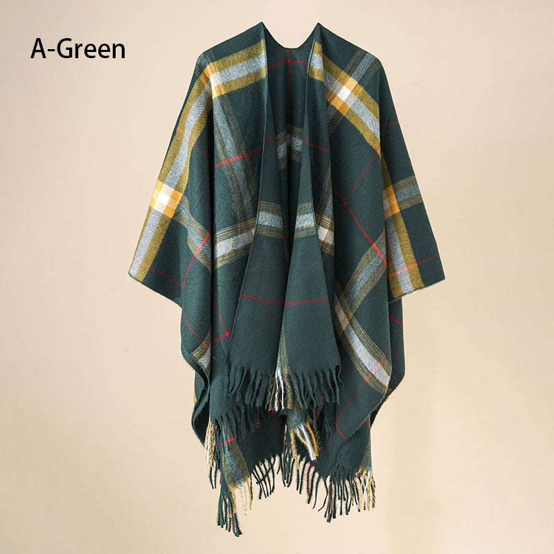 Eleganter Poncho mit Fransen und Schal für Frauen