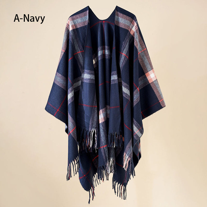Eleganter Poncho mit Fransen und Schal für Frauen