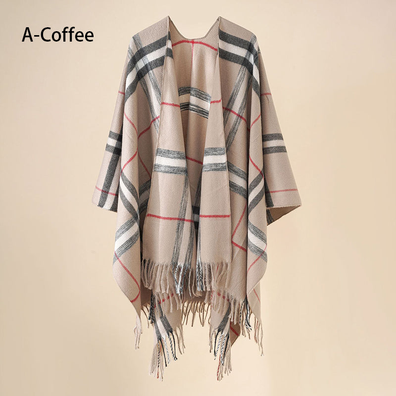 Eleganter Poncho mit Fransen und Schal für Frauen
