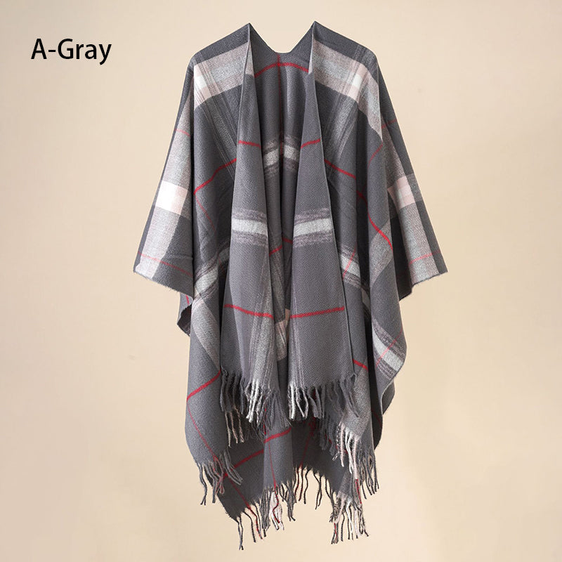 Eleganter Poncho mit Fransen und Schal für Frauen