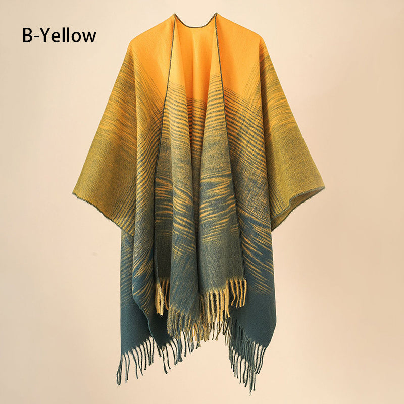 Eleganter Poncho mit Fransen und Schal für Frauen