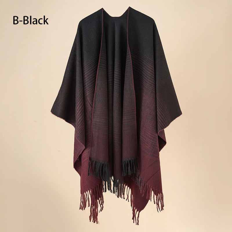 Eleganter Poncho mit Fransen und Schal für Frauen