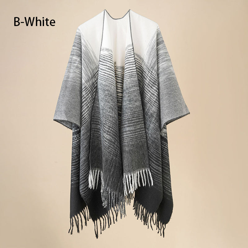 Eleganter Poncho mit Fransen und Schal für Frauen