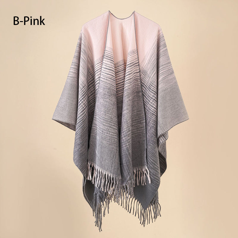 Eleganter Poncho mit Fransen und Schal für Frauen