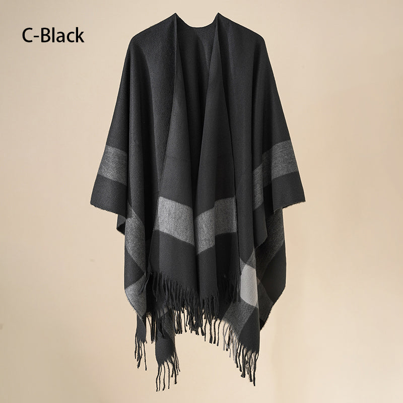 Eleganter Poncho mit Fransen und Schal für Frauen