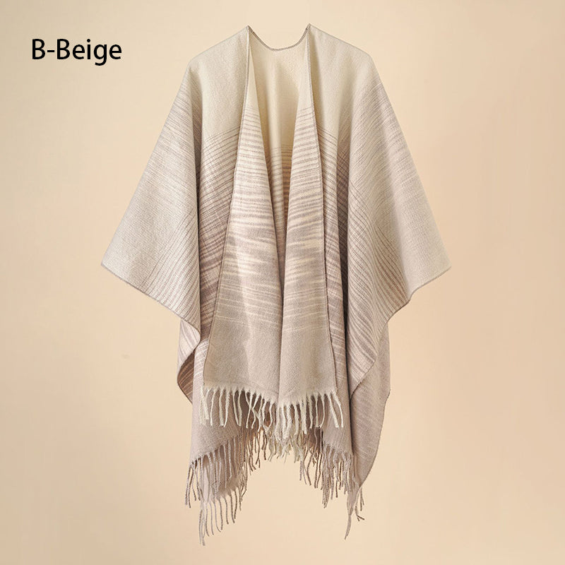 Eleganter Poncho mit Fransen und Schal für Frauen