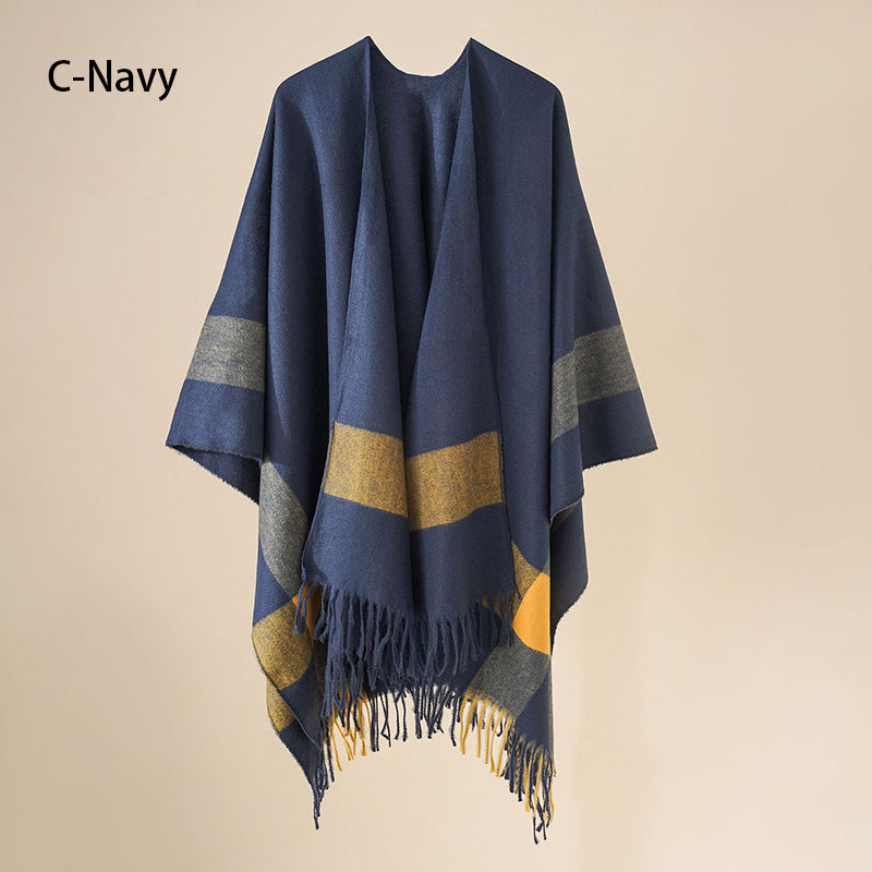 Eleganter Poncho mit Fransen und Schal für Frauen