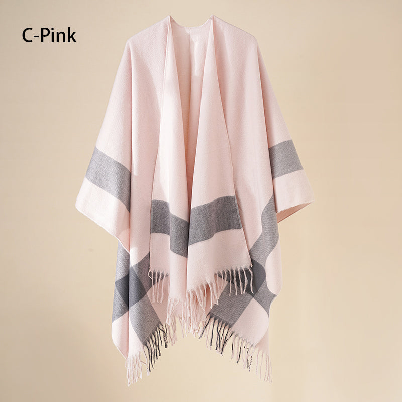 Eleganter Poncho mit Fransen und Schal für Frauen