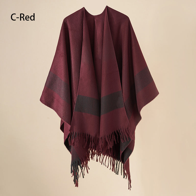 Eleganter Poncho mit Fransen und Schal für Frauen