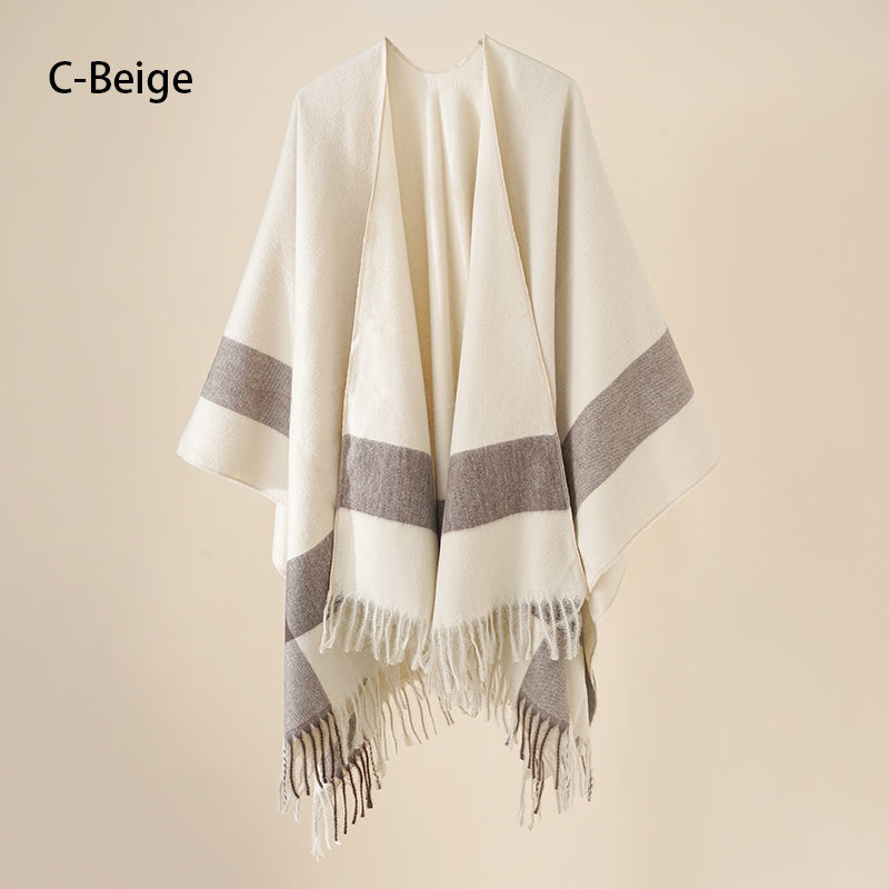 Eleganter Poncho mit Fransen und Schal für Frauen