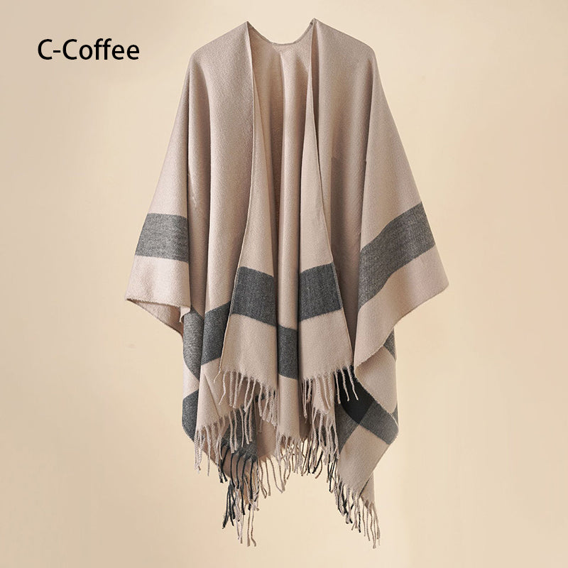 Eleganter Poncho mit Fransen und Schal für Frauen