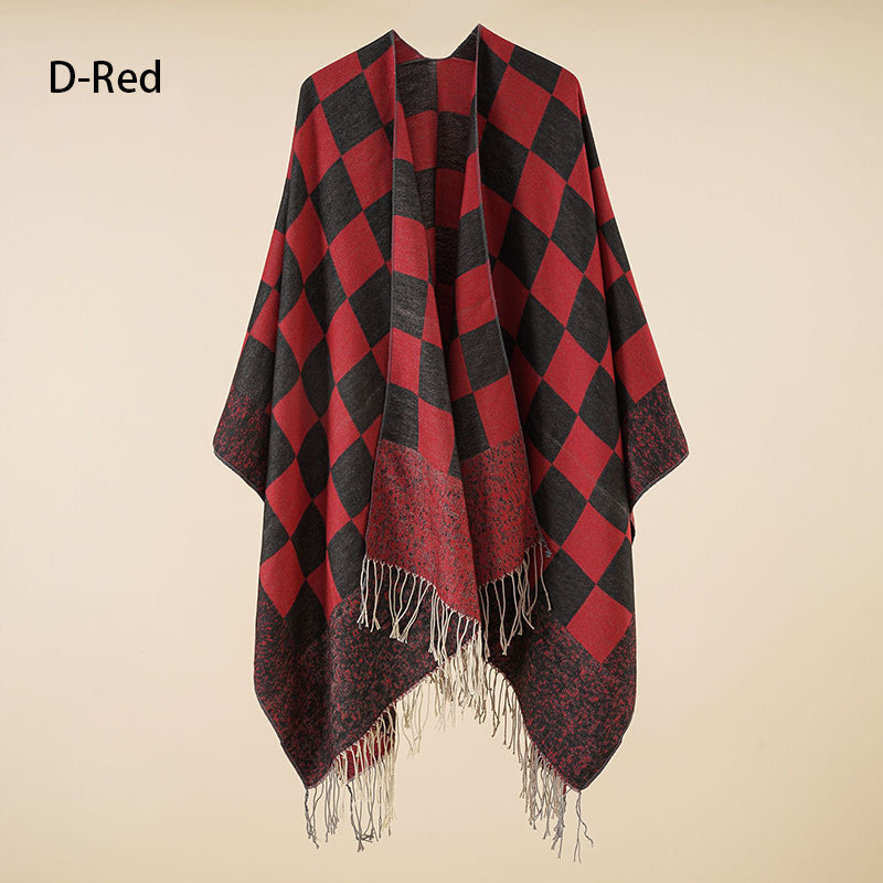 Eleganter Poncho mit Fransen und Schal für Frauen