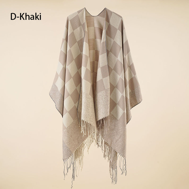 Eleganter Poncho mit Fransen und Schal für Frauen