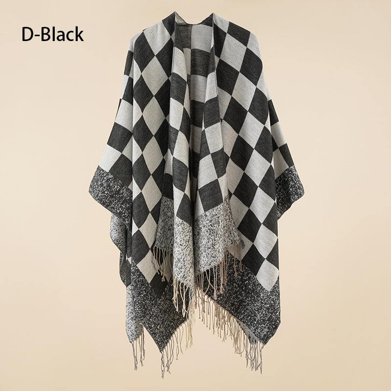 Eleganter Poncho mit Fransen und Schal für Frauen