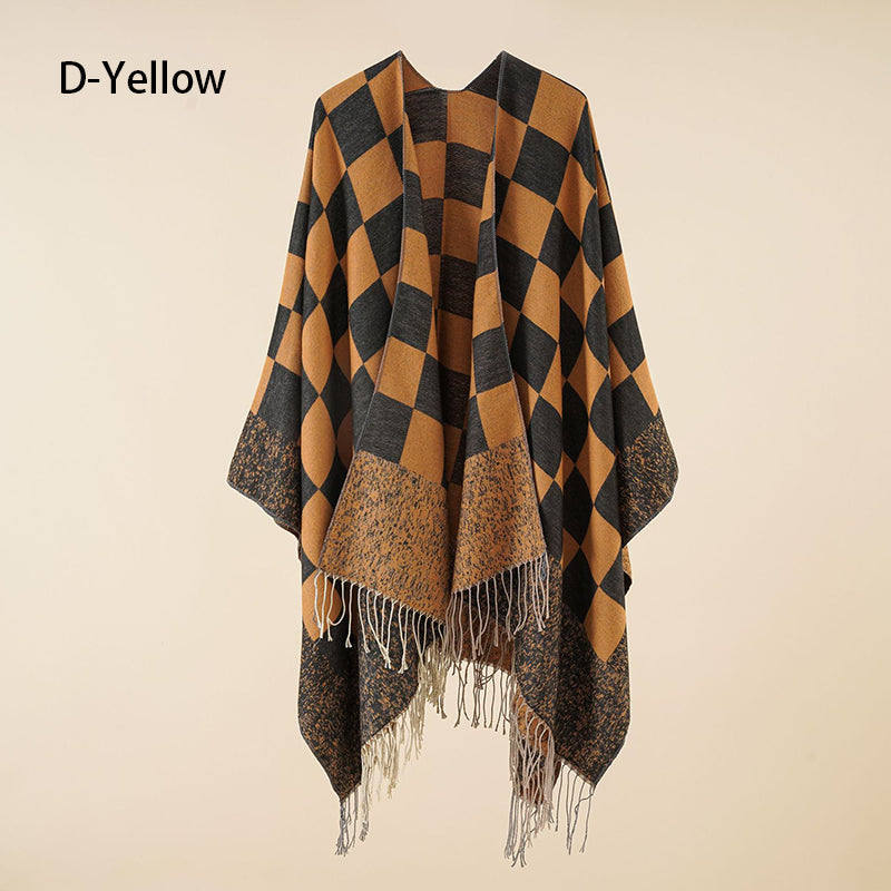 Eleganter Poncho mit Fransen und Schal für Frauen