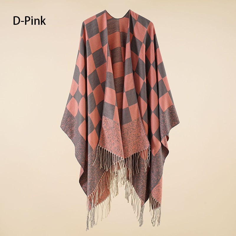 Eleganter Poncho mit Fransen und Schal für Frauen