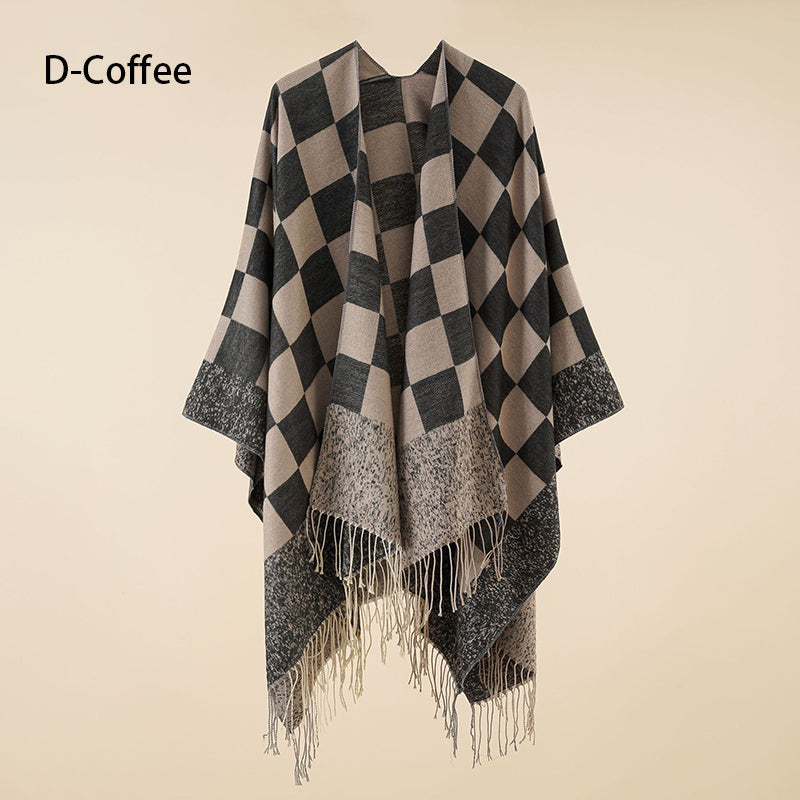 Eleganter Poncho mit Fransen und Schal für Frauen