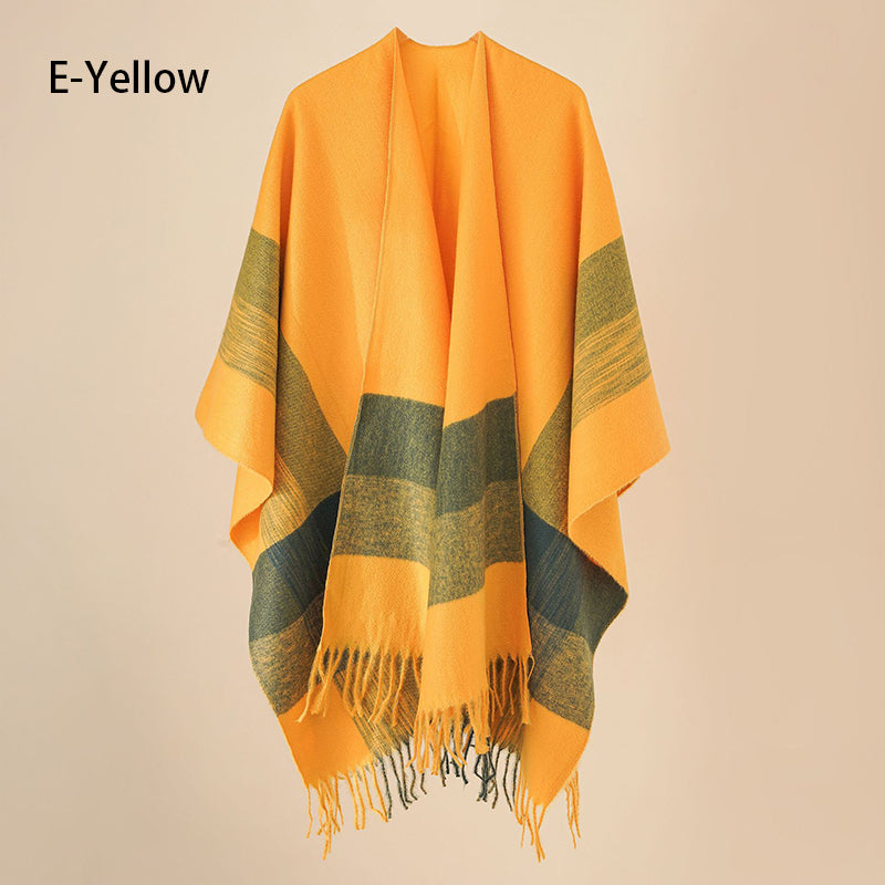 Eleganter Poncho mit Fransen und Schal für Frauen