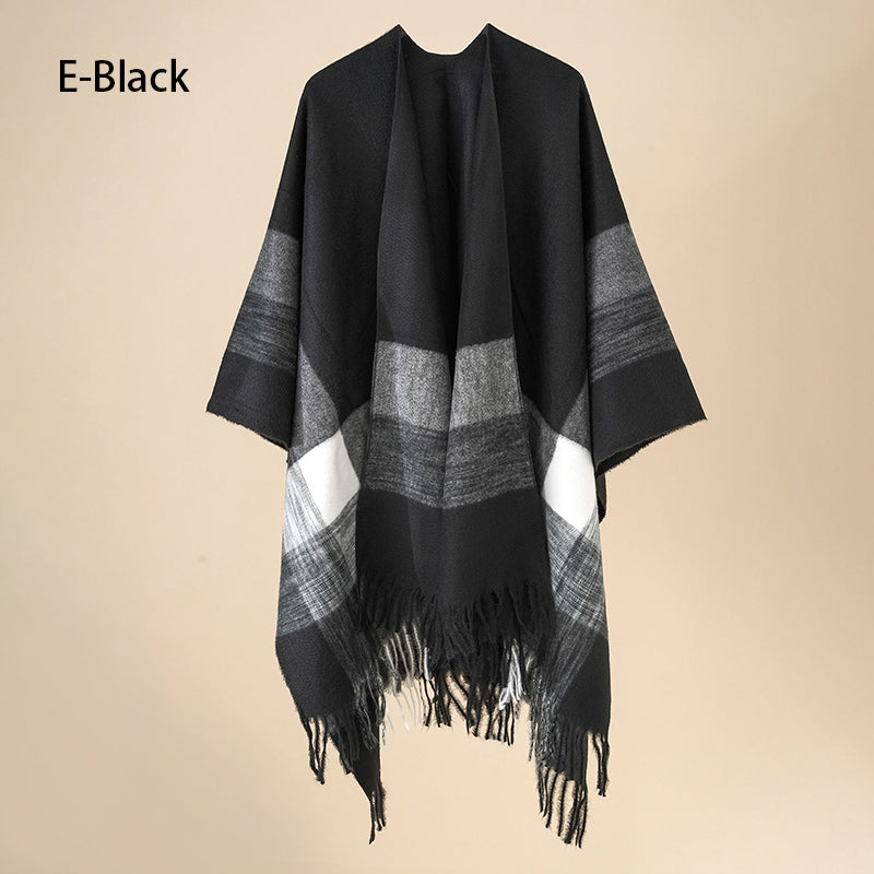 Eleganter Poncho mit Fransen und Schal für Frauen