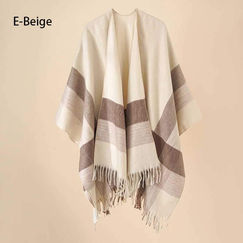 Eleganter Poncho mit Fransen und Schal für Frauen