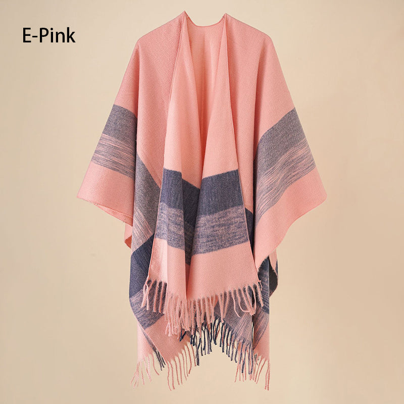 Eleganter Poncho mit Fransen und Schal für Frauen