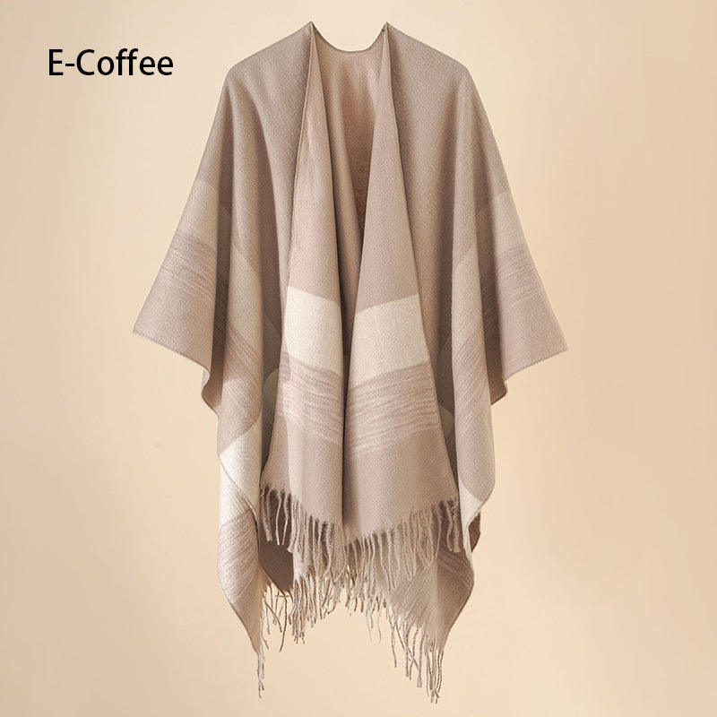 Eleganter Poncho mit Fransen und Schal für Frauen