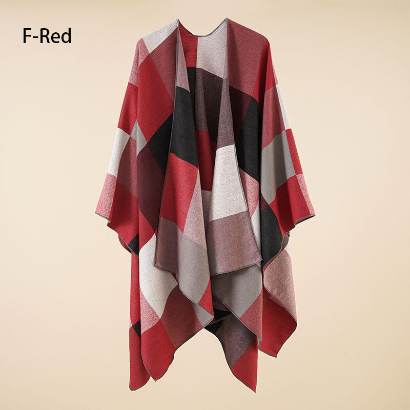 Eleganter Poncho mit Fransen und Schal für Frauen