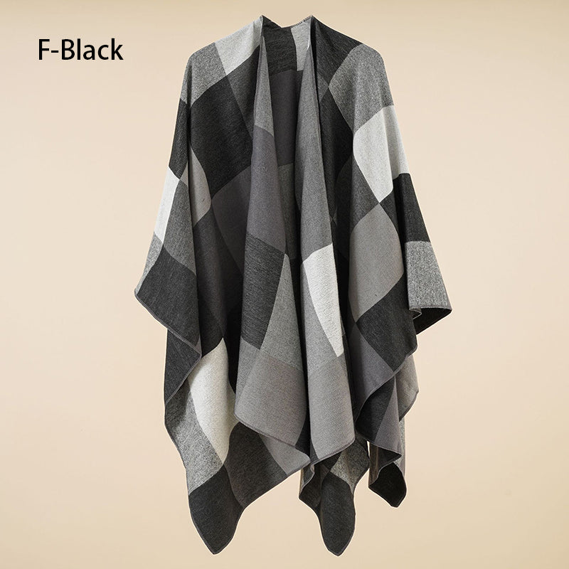 Eleganter Poncho mit Fransen und Schal für Frauen