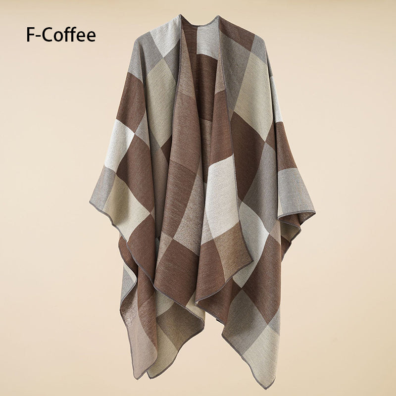 Eleganter Poncho mit Fransen und Schal für Frauen