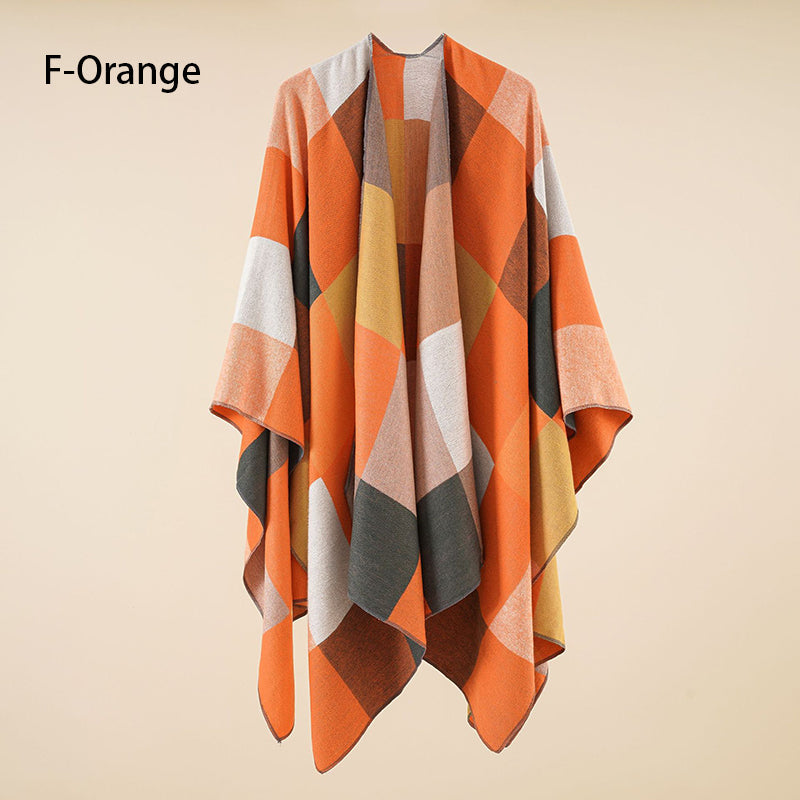 Eleganter Poncho mit Fransen und Schal für Frauen