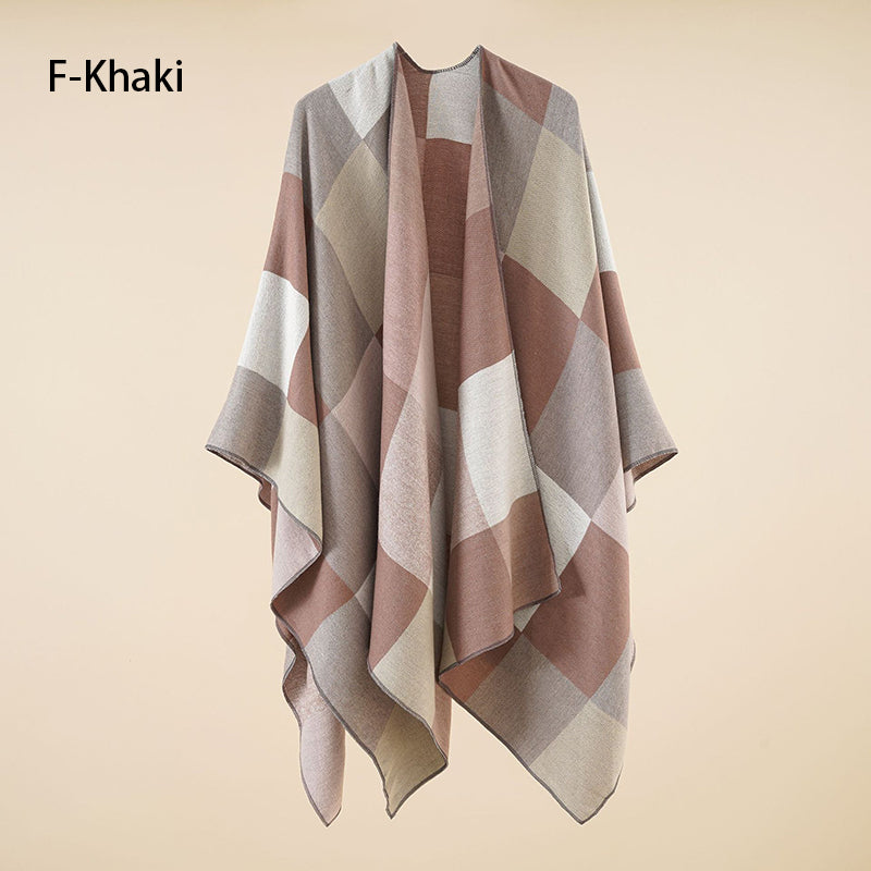 Eleganter Poncho mit Fransen und Schal für Frauen