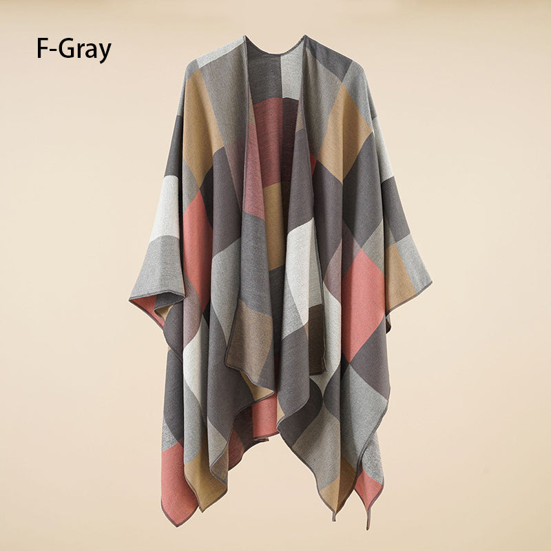 Eleganter Poncho mit Fransen und Schal für Frauen