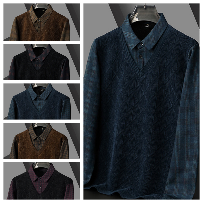 🔥Kauf 2 kostenloser Versand🔥Zweiteiliger Herren-Strickpullover mit falschem Revers
