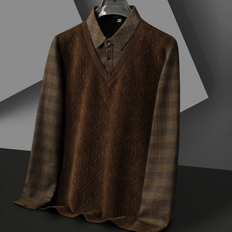🔥Kauf 2 kostenloser Versand🔥Zweiteiliger Herren-Strickpullover mit falschem Revers