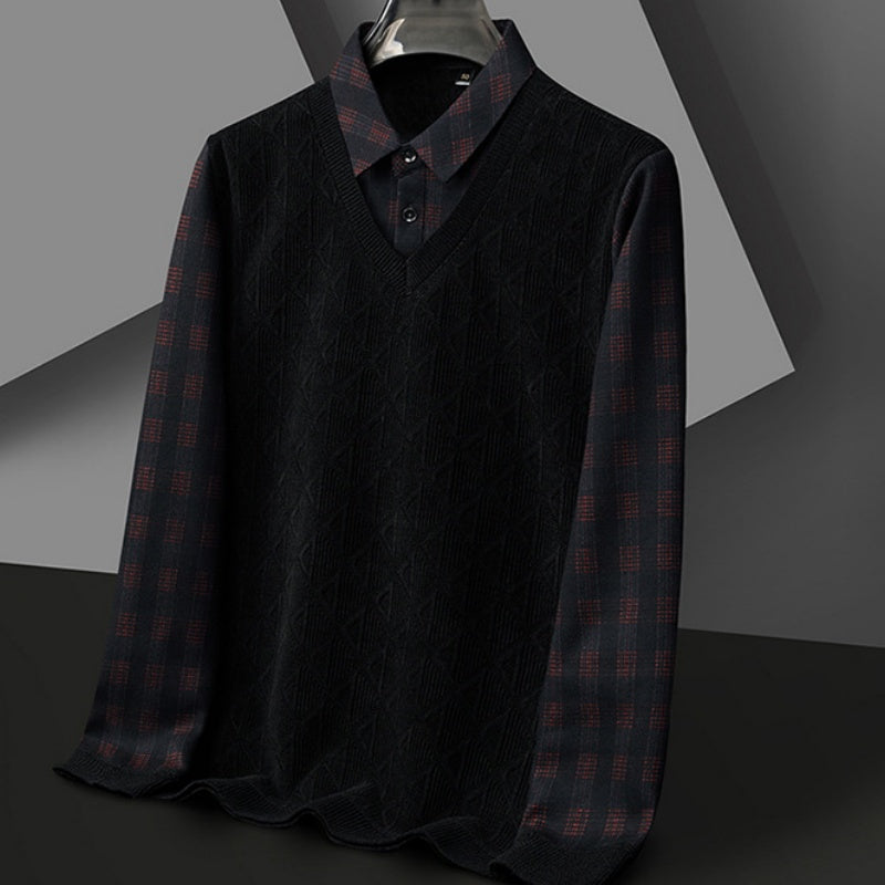 🔥Kauf 2 kostenloser Versand🔥Zweiteiliger Herren-Strickpullover mit falschem Revers