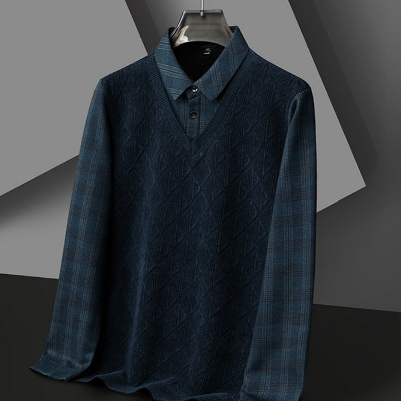 🔥Kauf 2 kostenloser Versand🔥Zweiteiliger Herren-Strickpullover mit falschem Revers