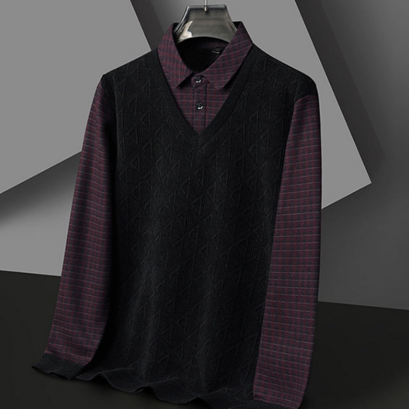 🔥Kauf 2 kostenloser Versand🔥Zweiteiliger Herren-Strickpullover mit falschem Revers