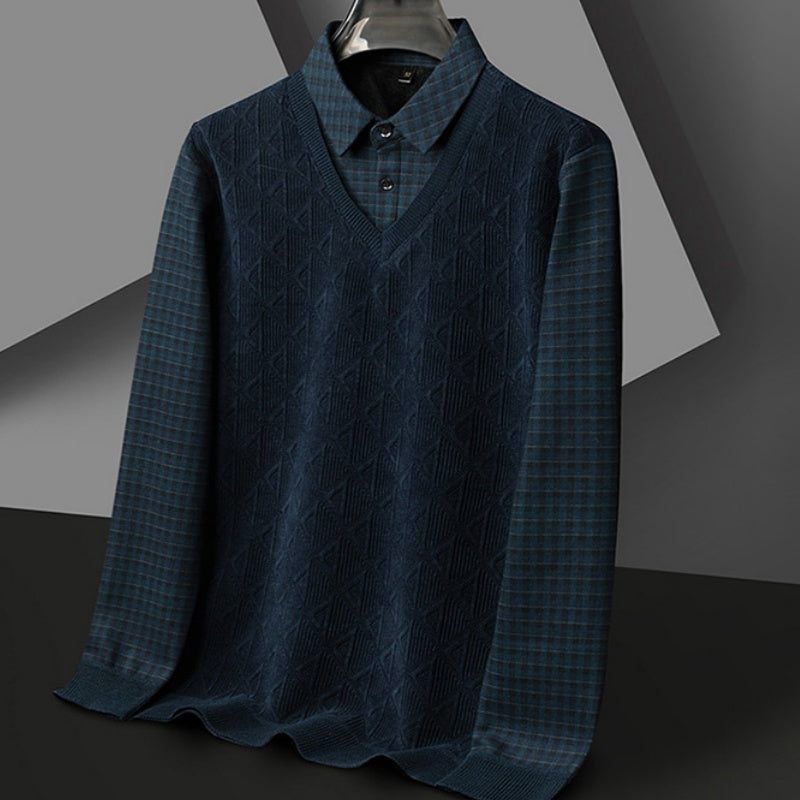 🔥Kauf 2 kostenloser Versand🔥Zweiteiliger Herren-Strickpullover mit falschem Revers