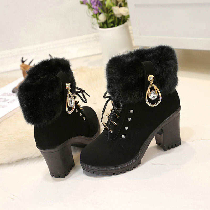 🍁Herbst-/Winter-Sonderangebot: 69 % Rabatt🍂Damen Stiefeletten mit Plüsch-Reißverschluss und dickem Absatz
