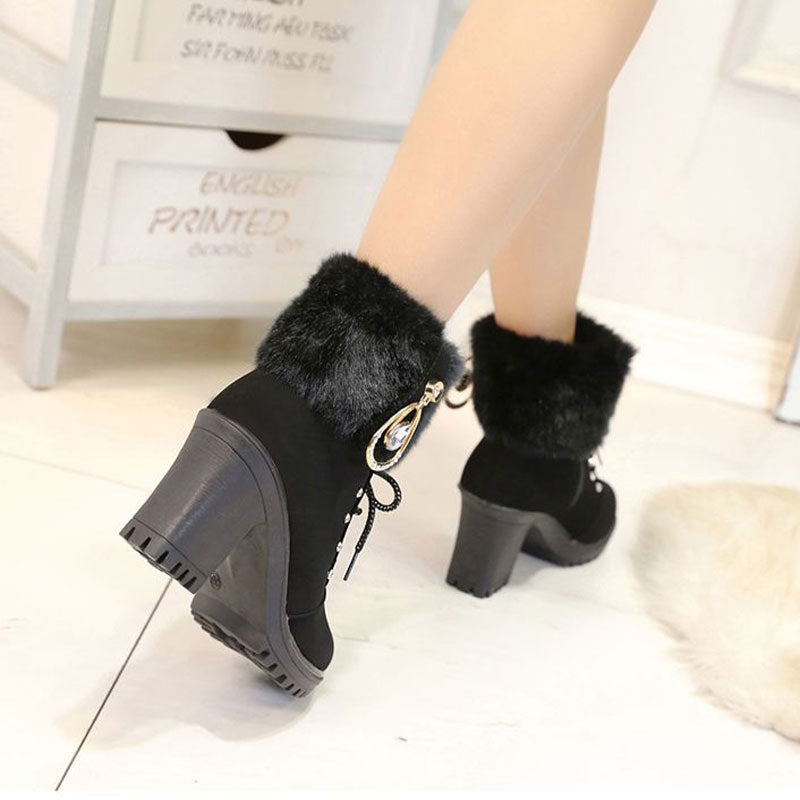 🍁Herbst-/Winter-Sonderangebot: 69 % Rabatt🍂Damen Stiefeletten mit Plüsch-Reißverschluss und dickem Absatz