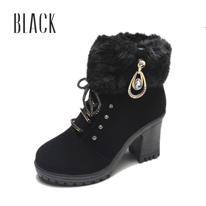 🍁Herbst-/Winter-Sonderangebot: 69 % Rabatt🍂Damen Stiefeletten mit Plüsch-Reißverschluss und dickem Absatz