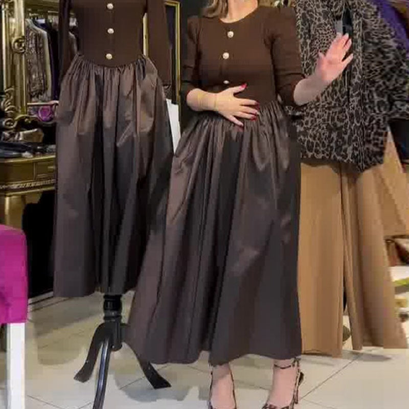 Elegantes langes Kleid mit Farbblockmuster für Frauen