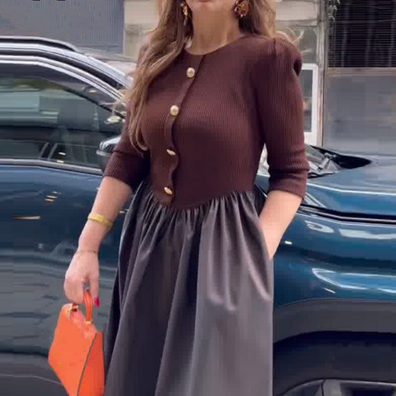 Elegantes langes Kleid mit Farbblockmuster für Frauen
