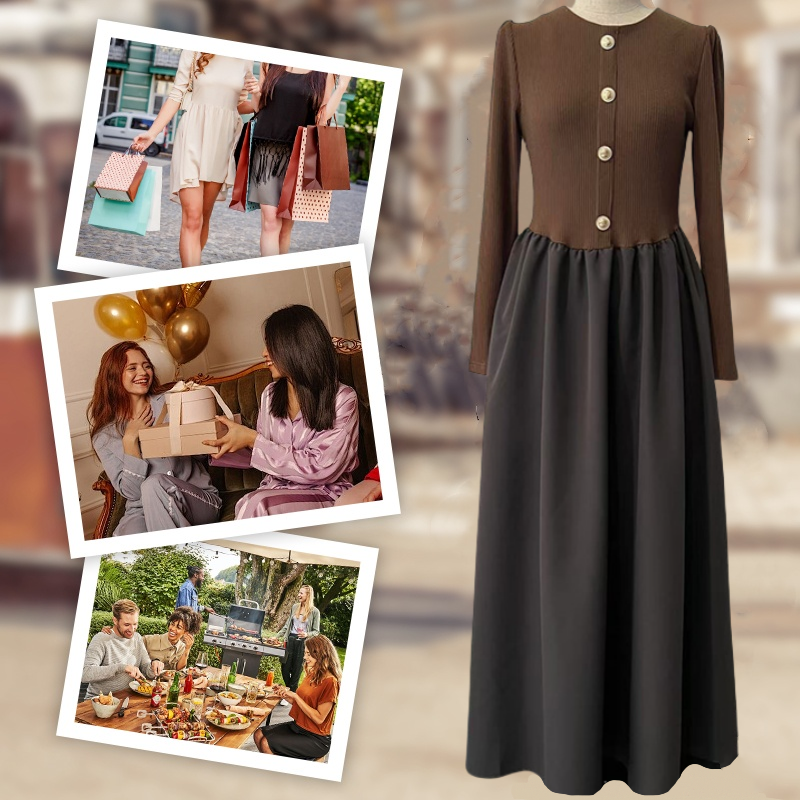 Elegantes langes Kleid mit Farbblockmuster für Frauen