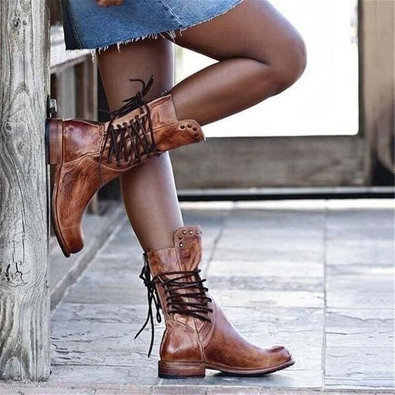 Vintage-Stiefel mit Schnürung an der Seite für Damen
