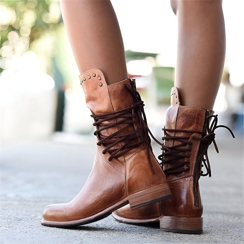 Vintage-Stiefel mit Schnürung an der Seite für Damen