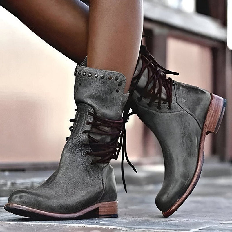 Vintage-Stiefel mit Schnürung an der Seite für Damen