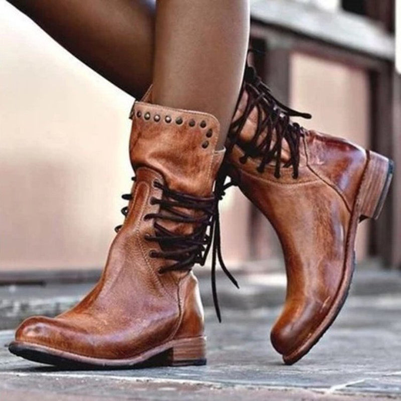 Vintage-Stiefel mit Schnürung an der Seite für Damen