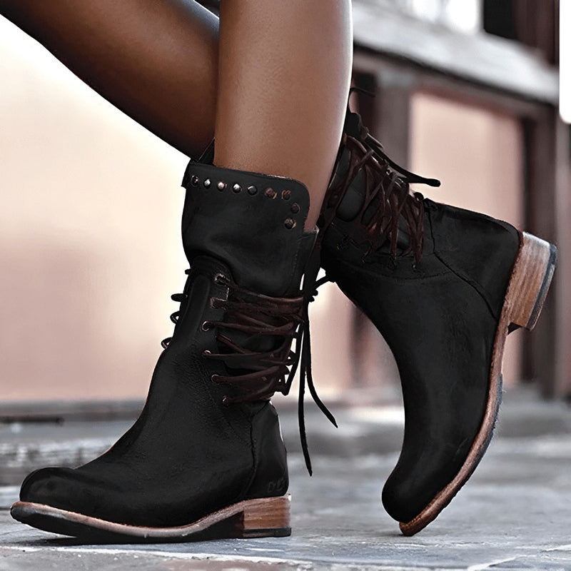 Vintage-Stiefel mit Schnürung an der Seite für Damen