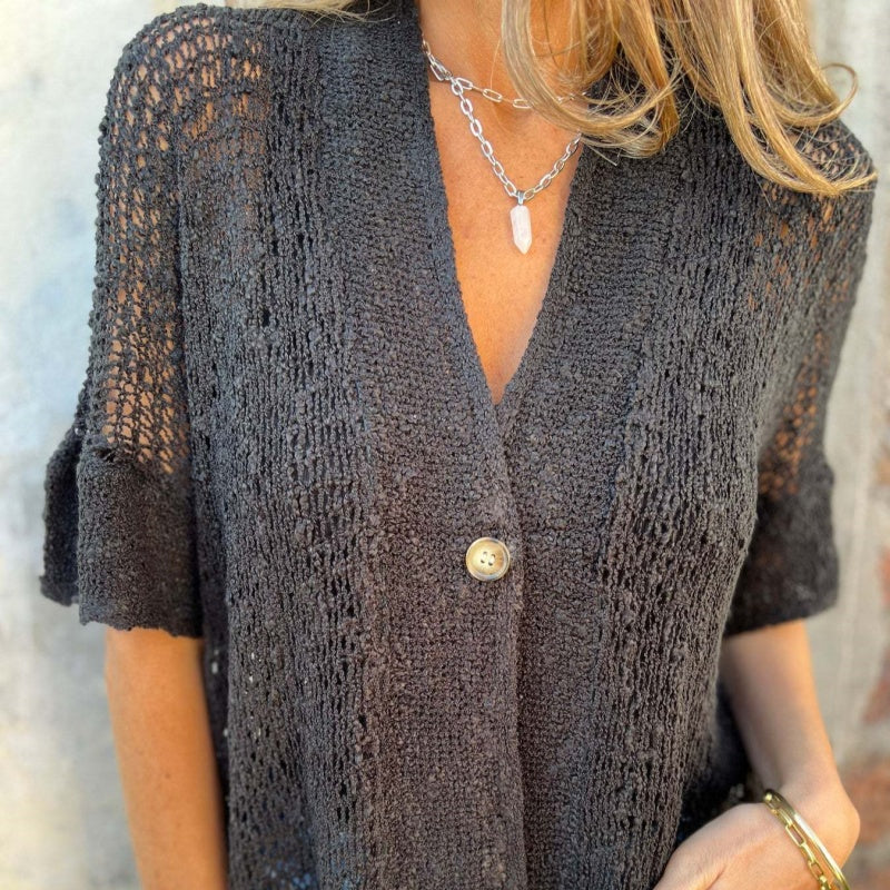 💐2025 Frühjahrsverkauf - 49% Rabatt! 🔥 Unifarbenes Damen-Stricktop mit einem Knopf